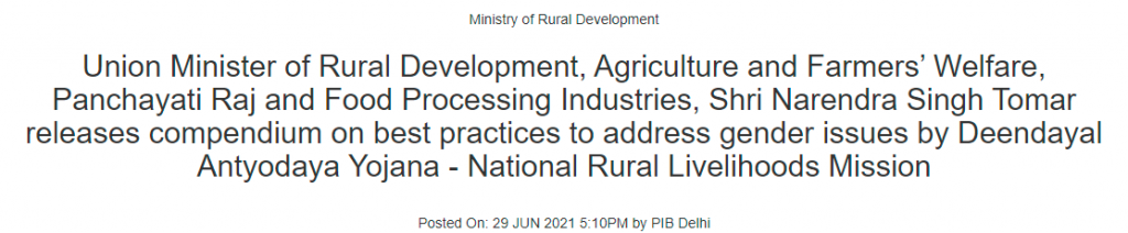 Union Minister Shri Narendra Singh Tomar releases compendium on best practices to address gender issues